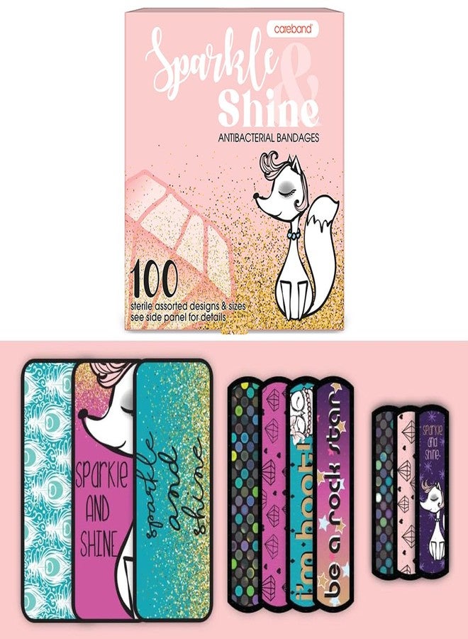 Care Science Sparkle & Shine Antibacterial Kids Bandages, 3 Assorted Sizes 100 CT | Wear Like Stickers, Flexible Adhesive Bandages for Minor Cuts, Scrapes, and Burns. Great Gift idea for Kids - Image 1